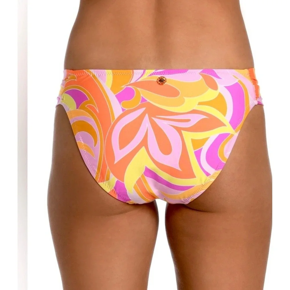 NWT Sunshine 79 Retro Swirl Side Shirred Hipster Bikini Bottom Pink Orange Sz 14